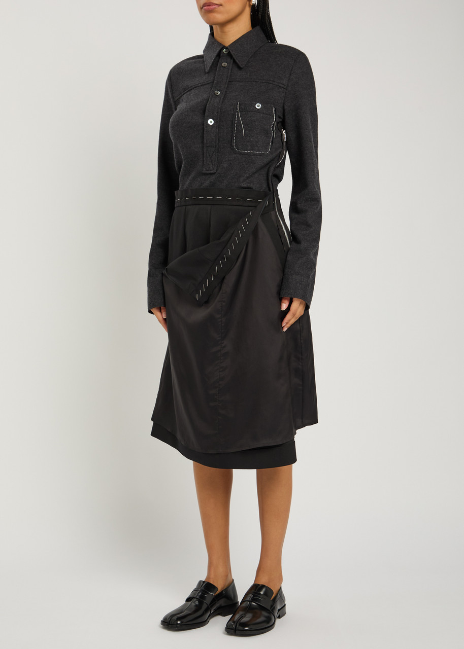Maison Margiela Wool And Shell Midi Shirt Dress In Gray