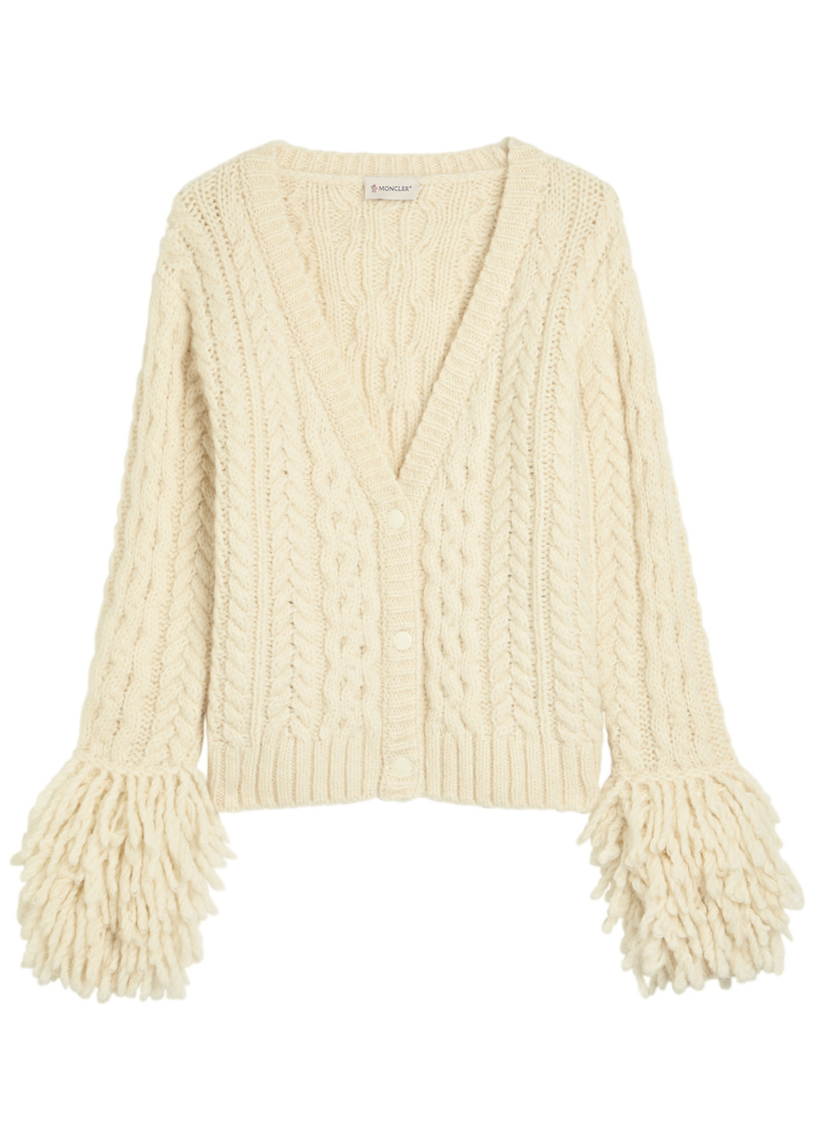 Moncler Fringed Wool-blend Cardigan - Natural - M (UK 12 / M)