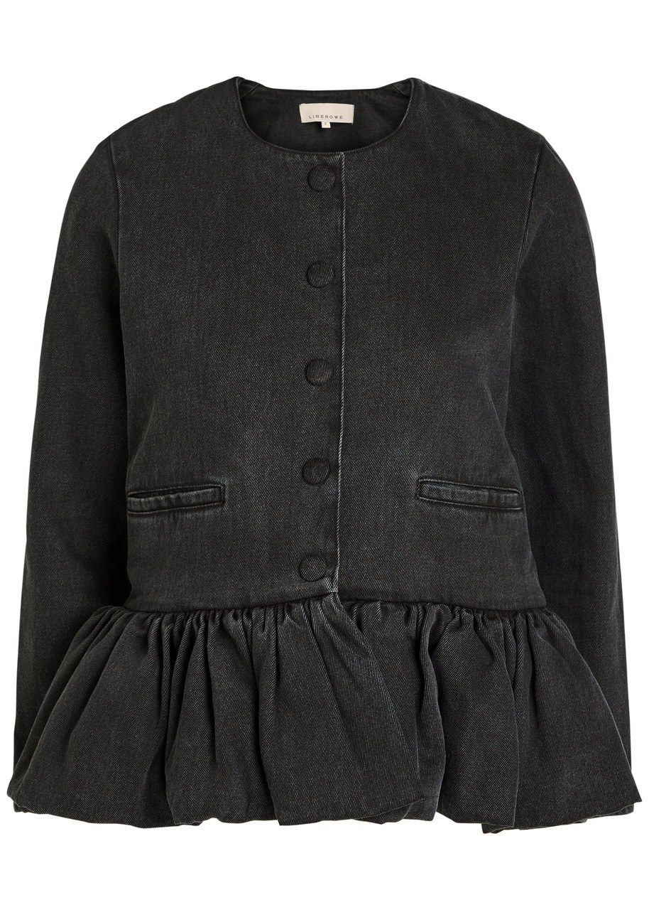 Liberowe Peplum Denim Jacket In Black