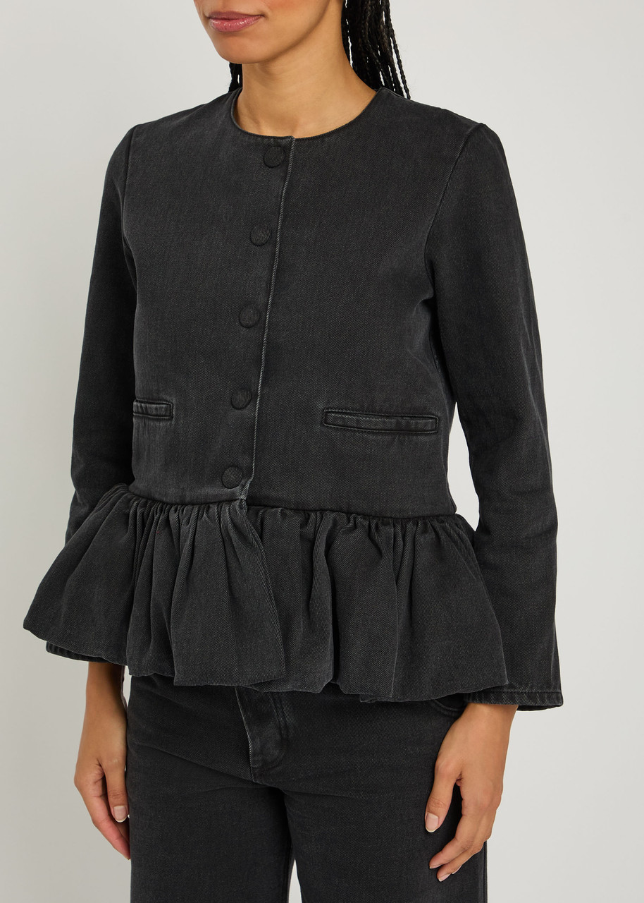Liberowe Peplum Denim Jacket In Black