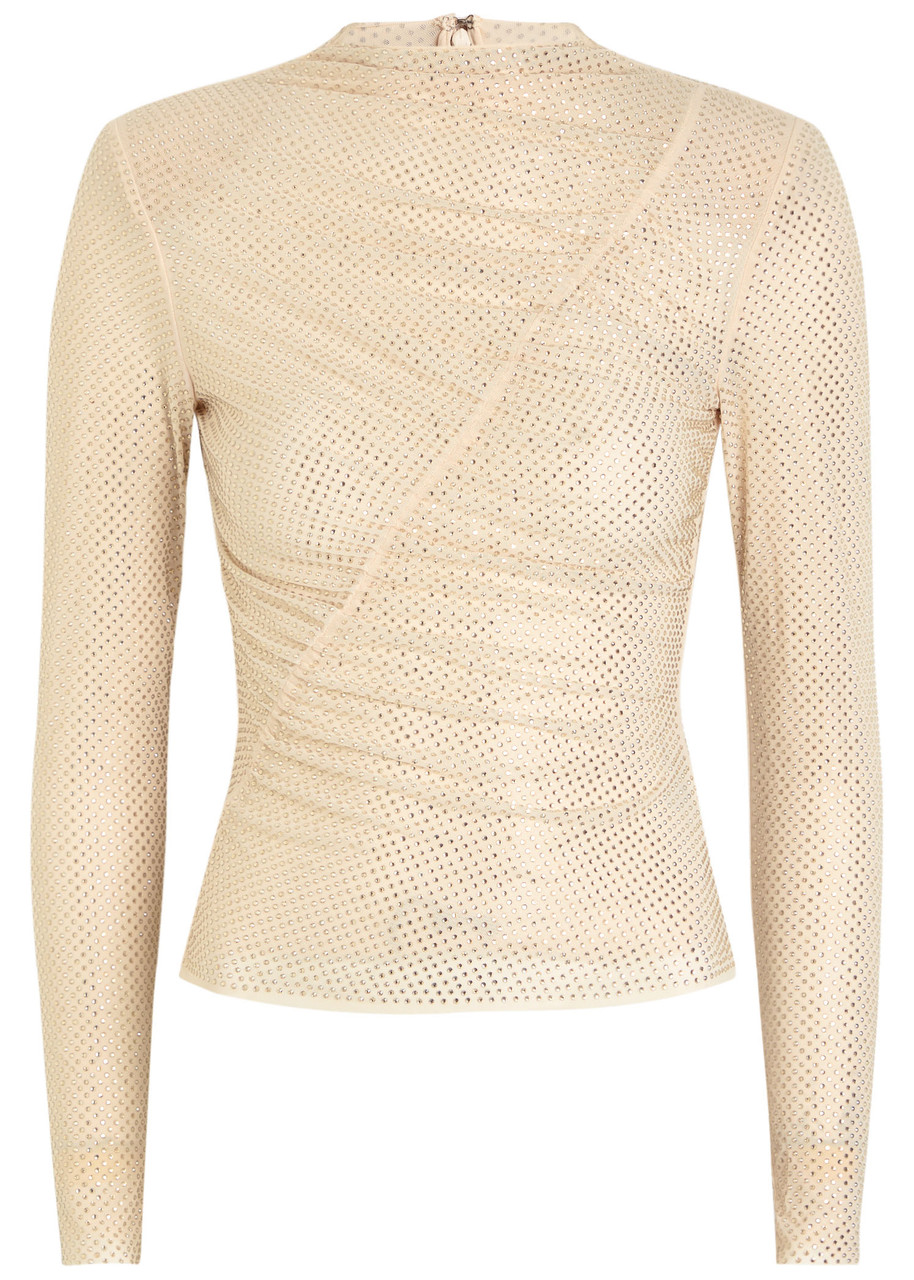 Self-portrait Crystal-embellished Mesh top - Ivory - 10 (UK10 / S)