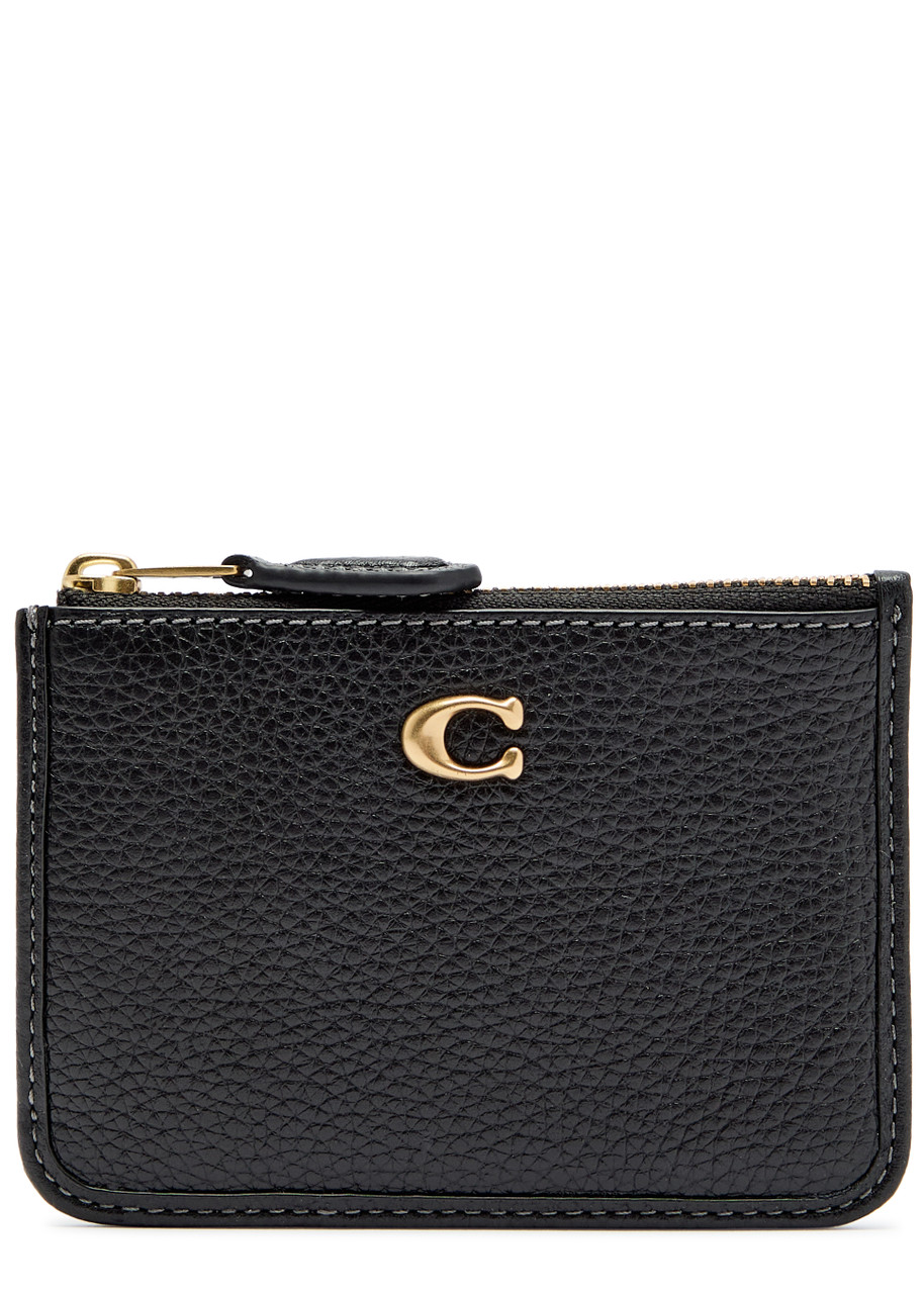 Coach Logo Polished Leather ID Case - Black - One Size
