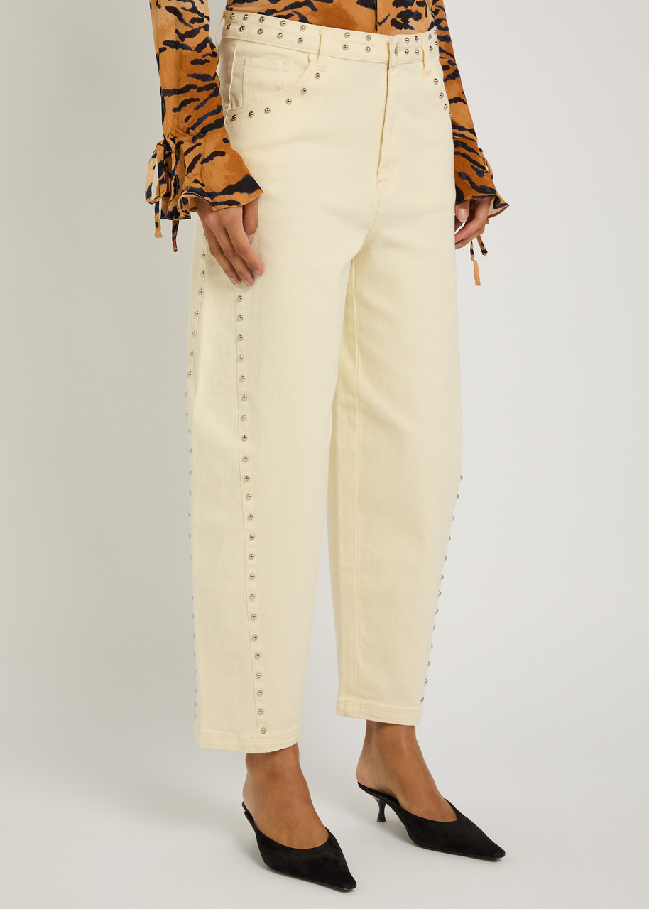 Never Fully Dressed Studded Barrel-leg Jeans In Metallic