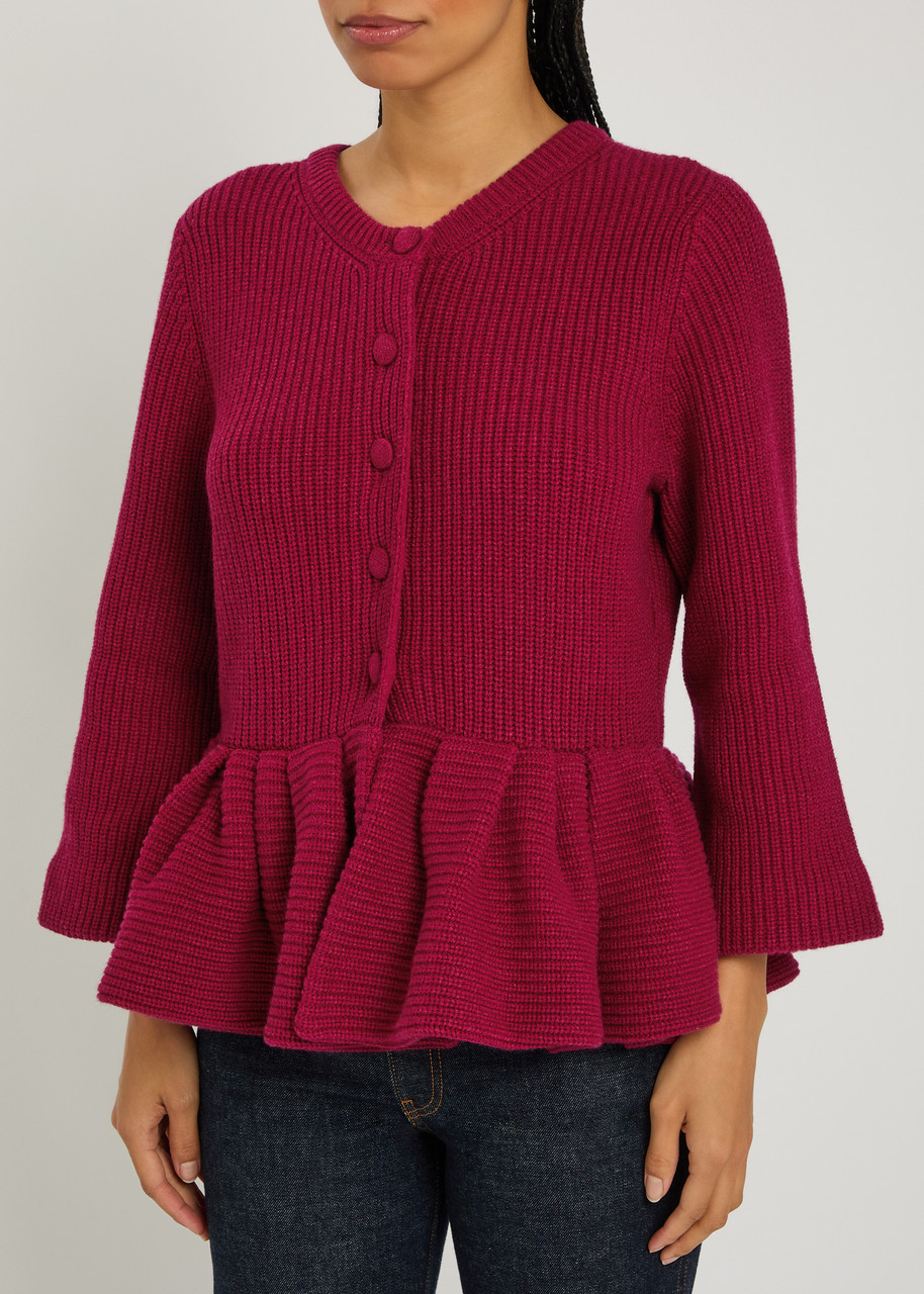 Liberowe Peplum Cashmere Cardigan In Red