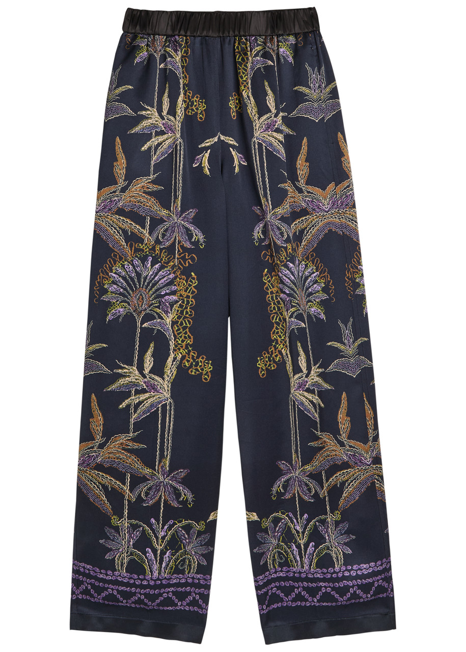 Forte Forte Forte_forte Floral-print Straight-leg Satin Trousers In Blue