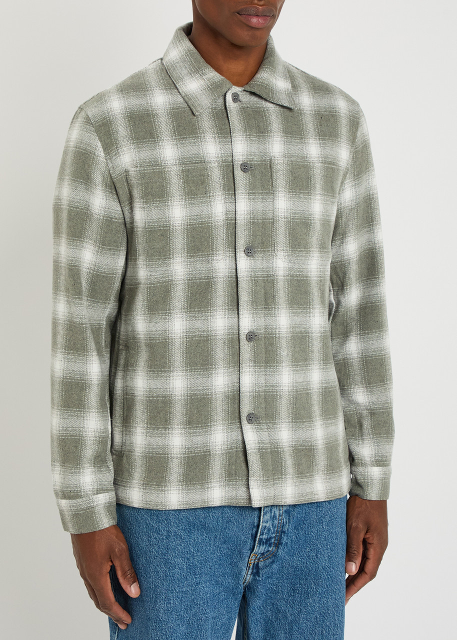 Raith Vienna Plaid Brushed Wool-blend Overshirt In Gray