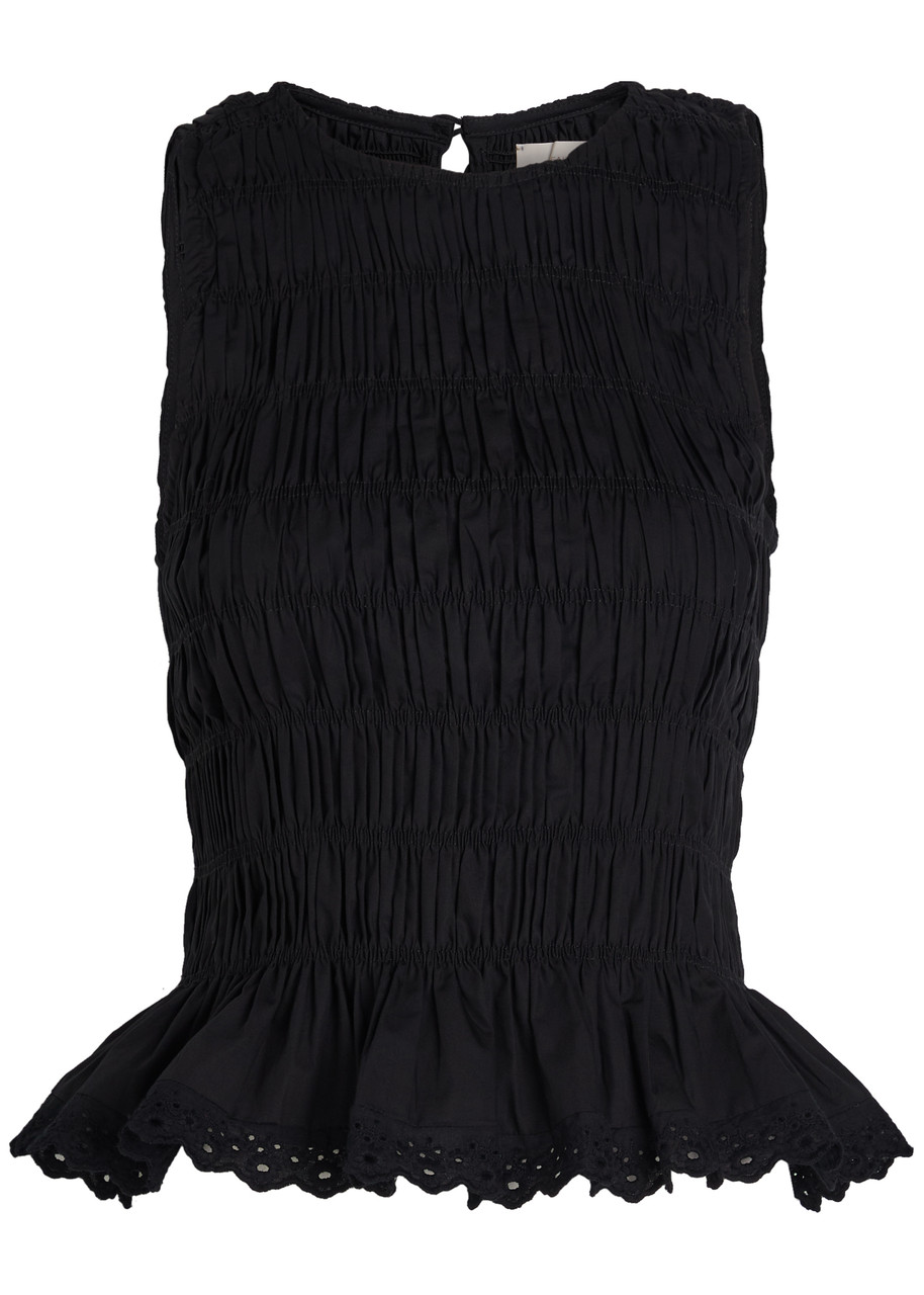 Faithfull The Brand Thea Shirred Cotton Top In Black
