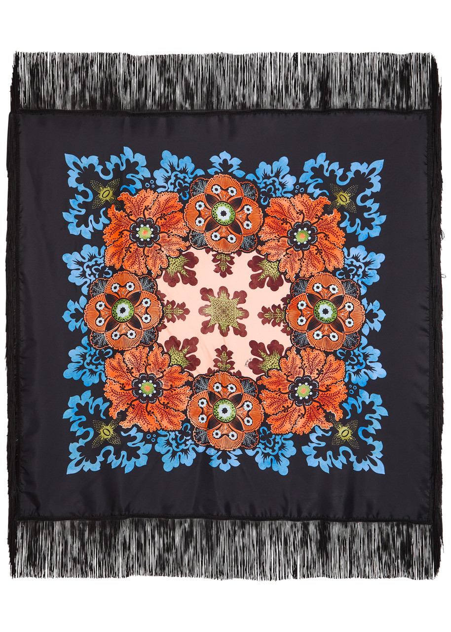 La Doublej La Double J Floral-print Silk Scarf In Black