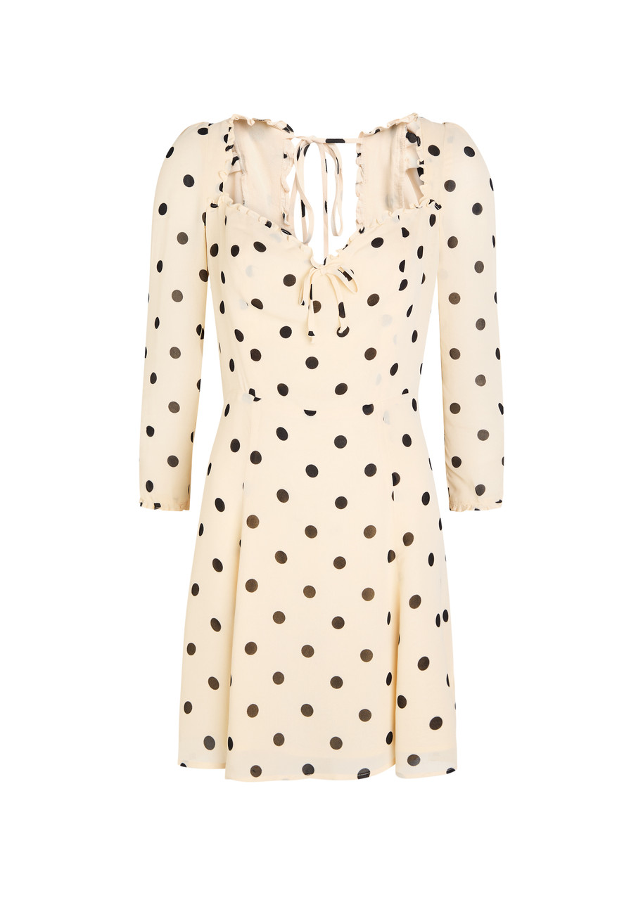 Reformation Remi Polka-dot Georgette Mini Dress In Neutral