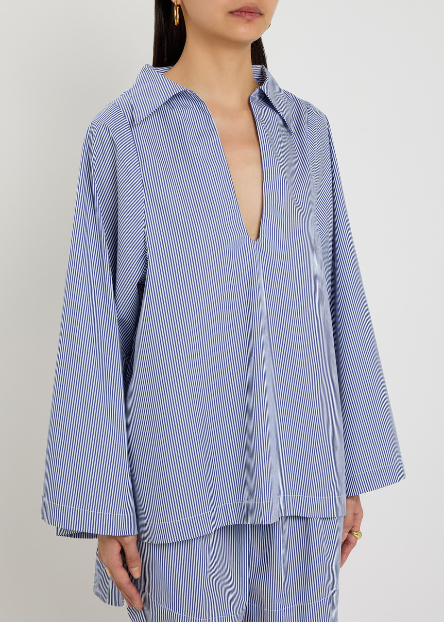 Faithfull The Brand Gaia Striped Cotton-poplin Blouse In Animal Print
