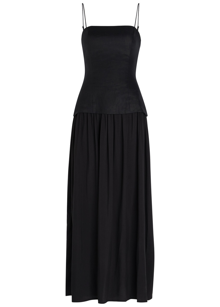 Faithfull The Brand Lenise Linen and Jersey Maxi Dress - Black - S (UK8-10 / S)