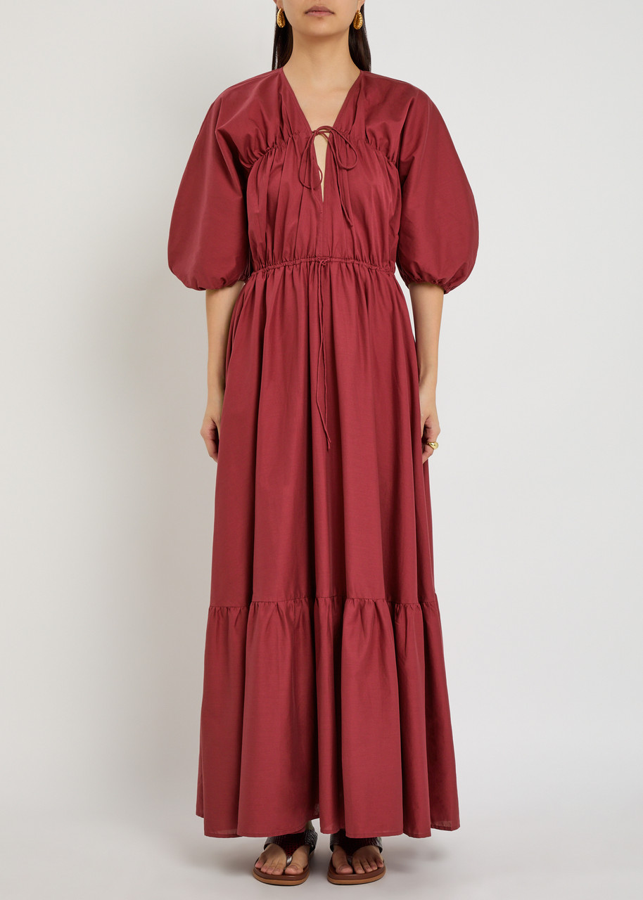 Faithfull The Brand Sigrid Drawstring Cotton Maxi Dress In Animal Print