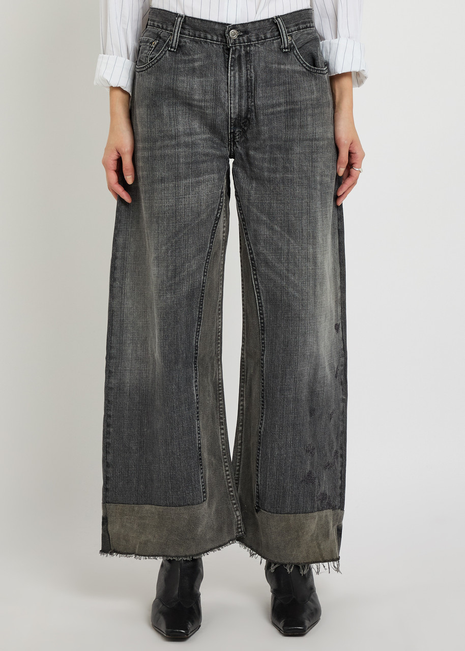 Bsides Reworked Vintage Culotte Panelled Wide-leg Jeans In Gray