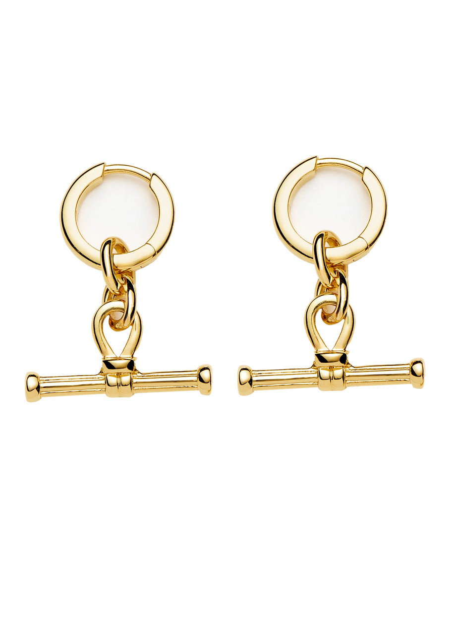 Missoma Womens Ridge T-bar 18ct Yellow Gold-plated Brass Huggie Drop Earrings In Gold