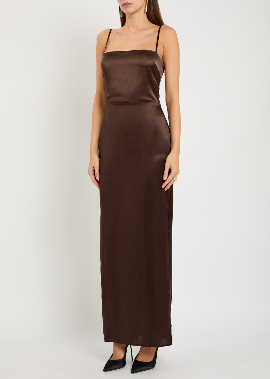 Reformation Frankie Silk Maxi Dress In Brown