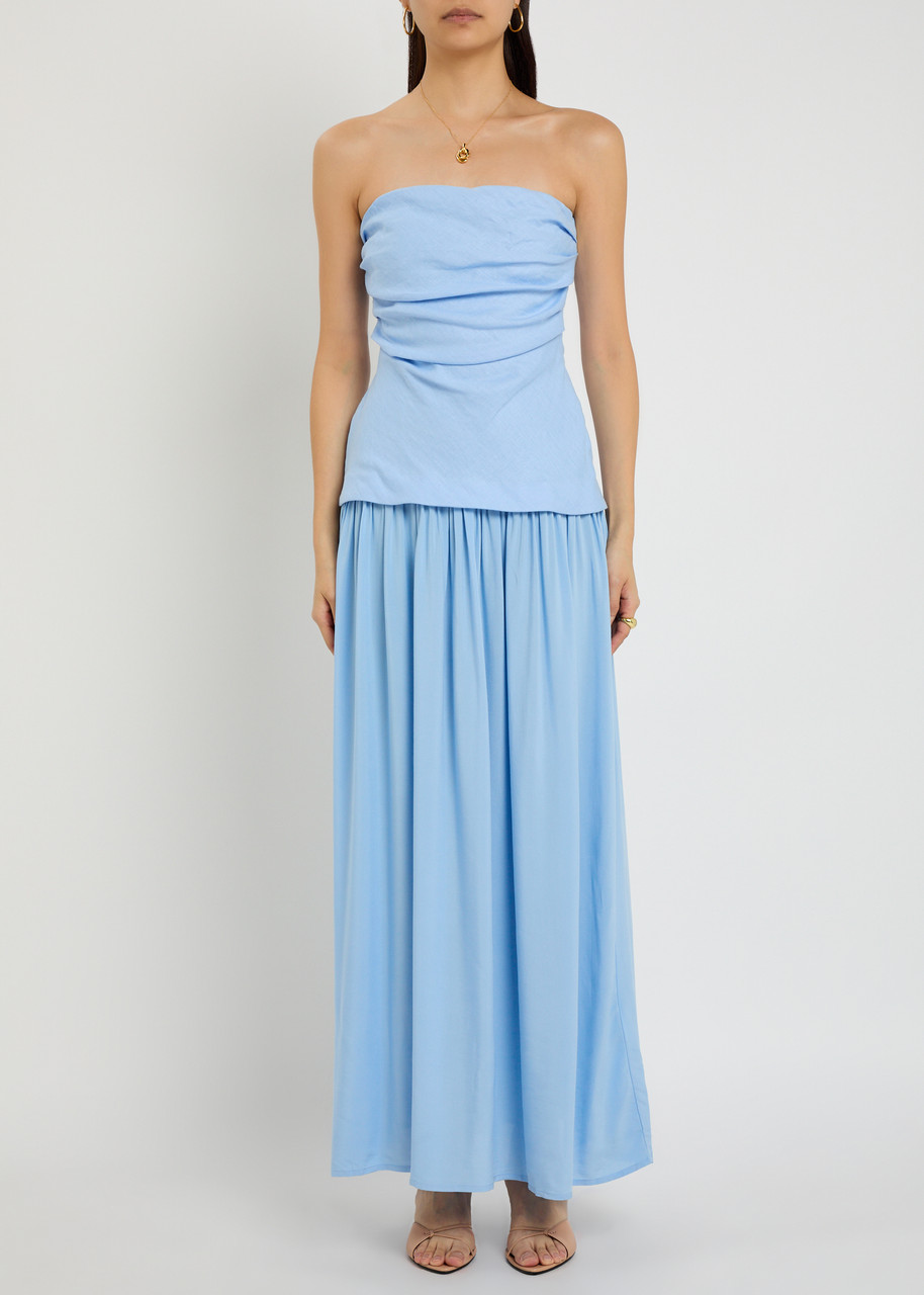 Faithfull The Brand Hedy Draped Linen And Jersey Maxi Dress In Blue