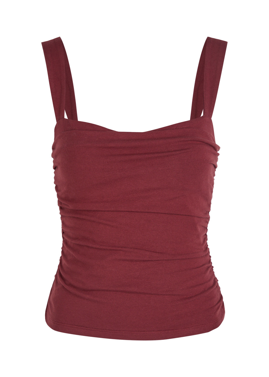 Reformation Trish Ruched Stretch-cotton top - Burgundy - L (UK14 / L)