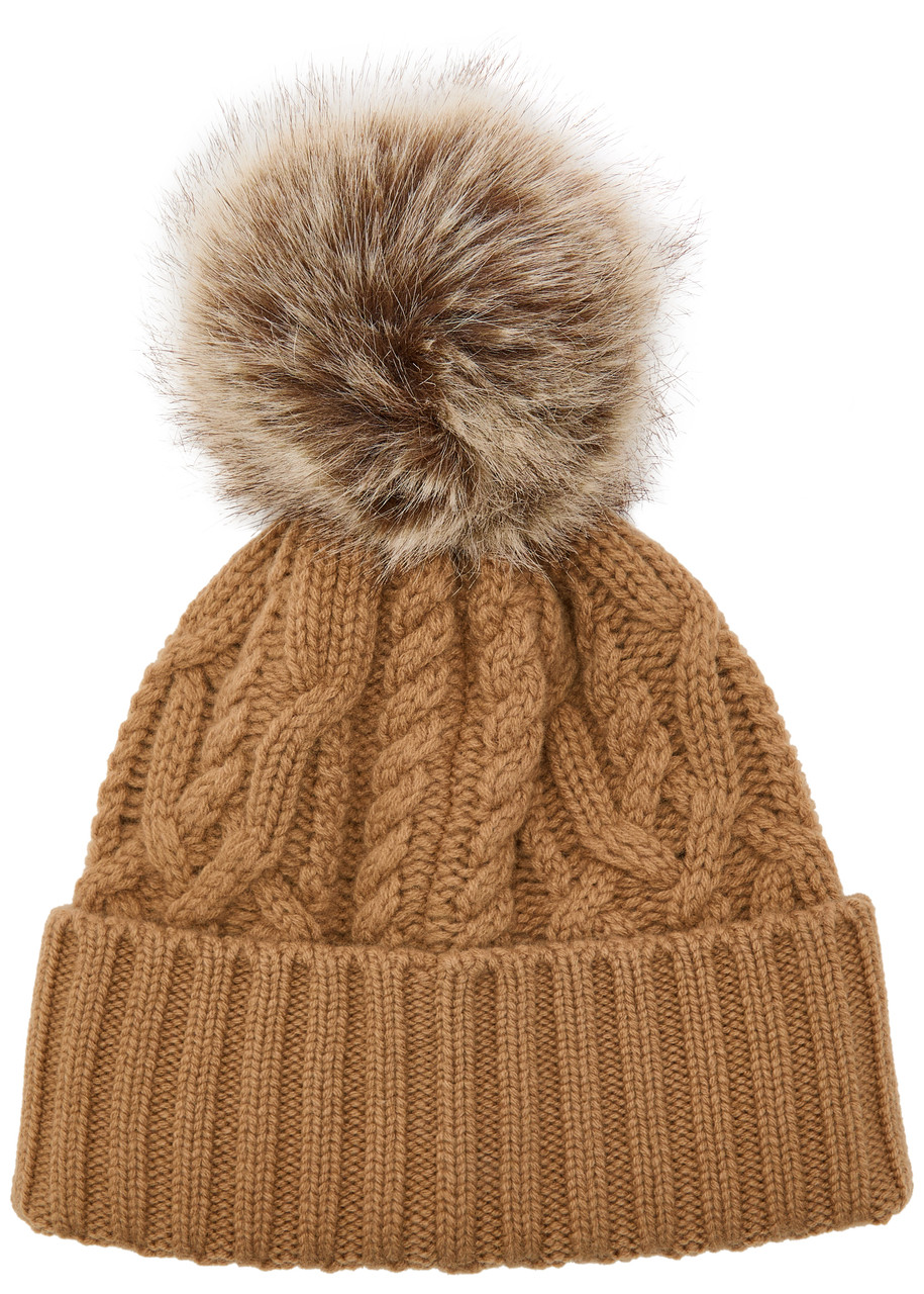 Moncler Ribbed Wool And Cashmere-blend Bobble Hat In Brown