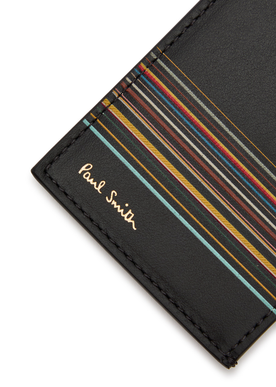  Paul Smith Signature Striped Logo Leather Card Holder - Black - One Size 