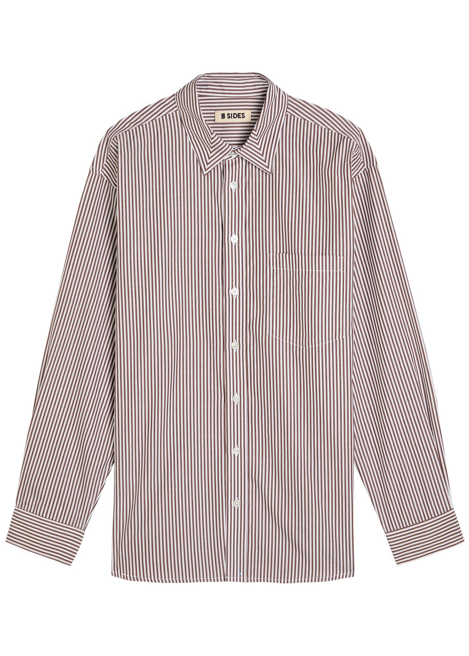 B Sides Nolan Striped Cotton-poplin Shirt In Brown