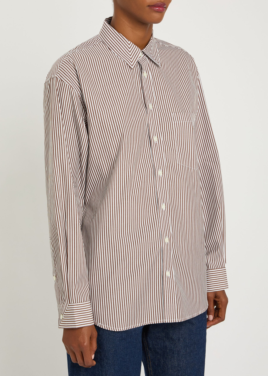 B Sides Nolan Striped Cotton-poplin Shirt In Brown