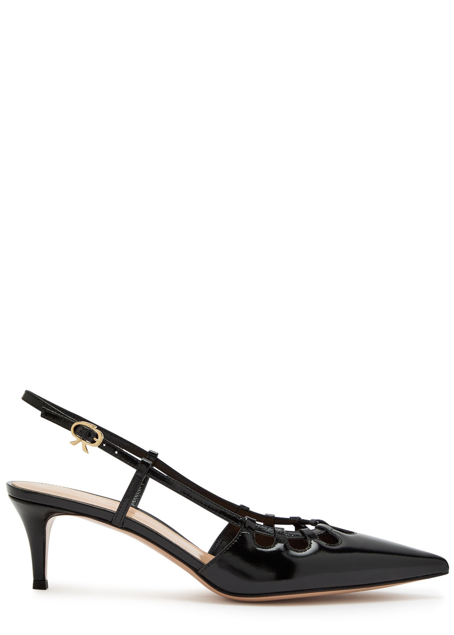 Gianvito Rossi Eloise 55 Cut-out Glossed Leather Slingback Pumps - Black