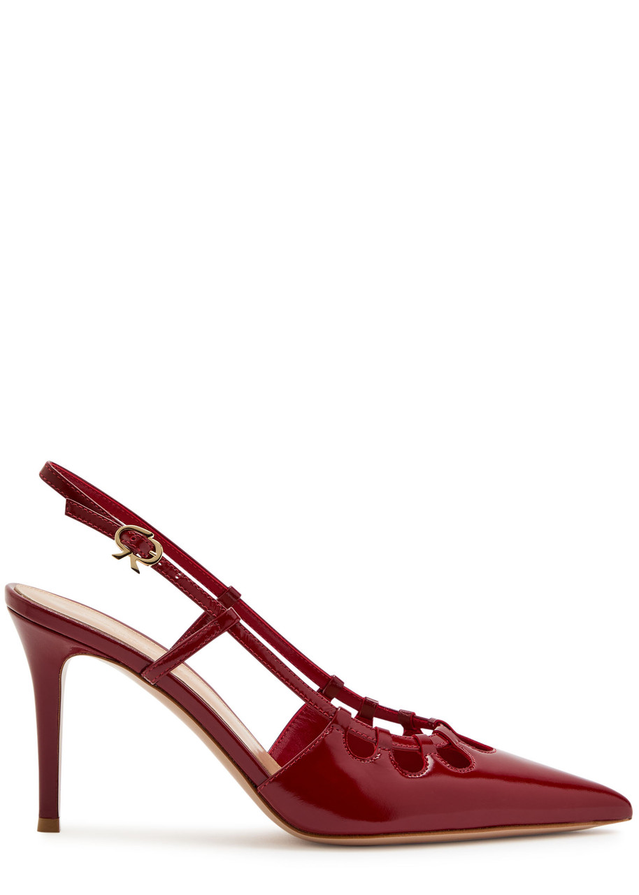 Gianvito Rossi Eloise 85 Cut-out Glossed Leather Slingback Pumps - Red