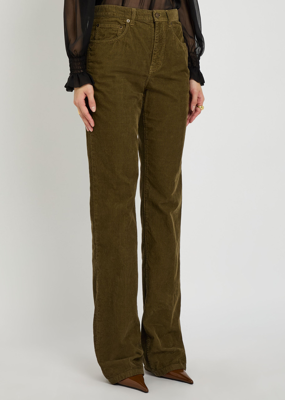 Saint Laurent Clyde Bootcut Corduroy Trousers In Green