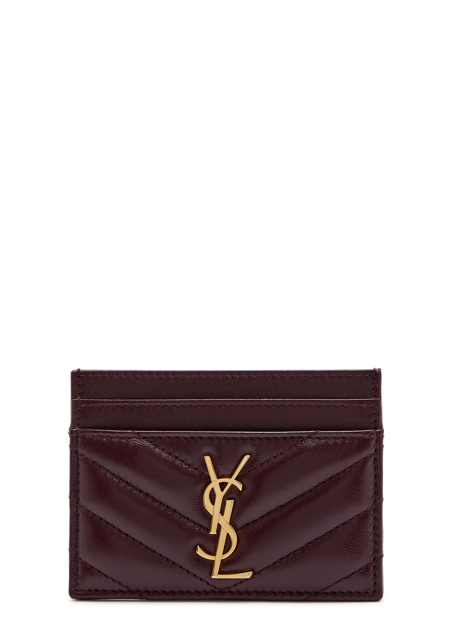 Saint Laurent Cassandre Quilted Card Holder - Burgundy - One Size