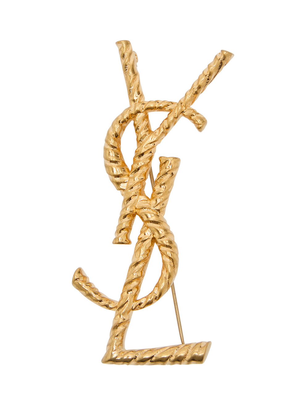 Saint Laurent Logo Sculpted Metal Brooch - Gold - One Size