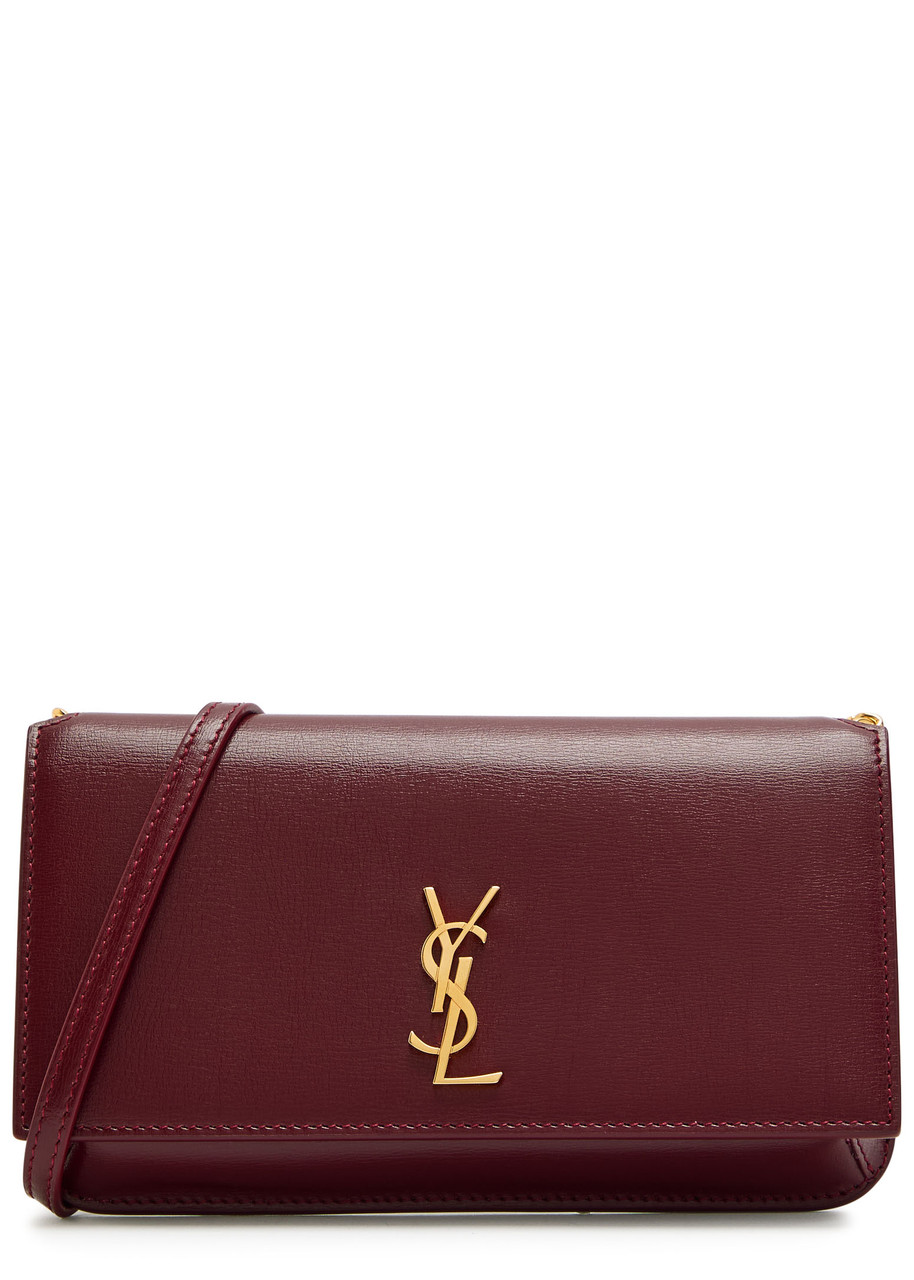 Saint Laurent Logo Saffiano Leather Phone Holder - Burgundy - One Size