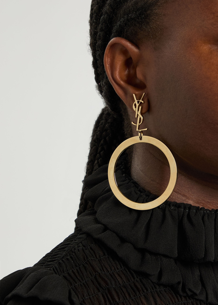  Saint Laurent Cassandre Logo Hoop Earrings - Gold - One Size 