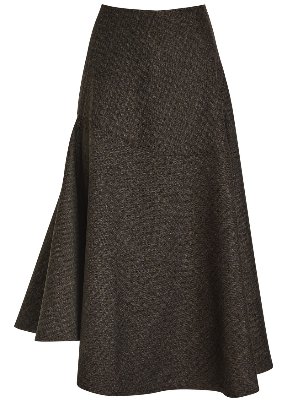 Our Legacy Waltz Asymmetric Wool Midi Skirt In Brown