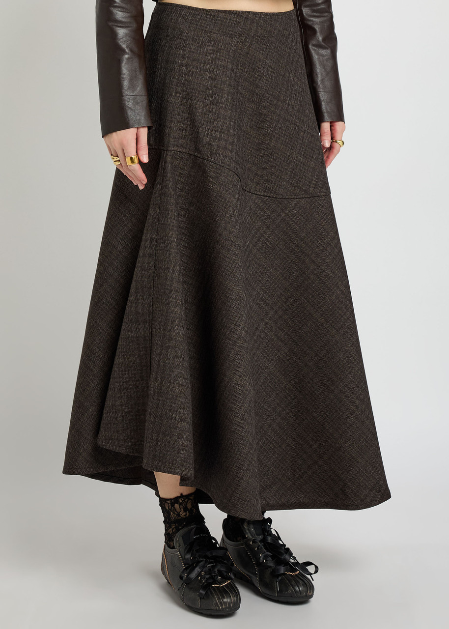 Our Legacy Waltz Asymmetric Wool Midi Skirt In Brown
