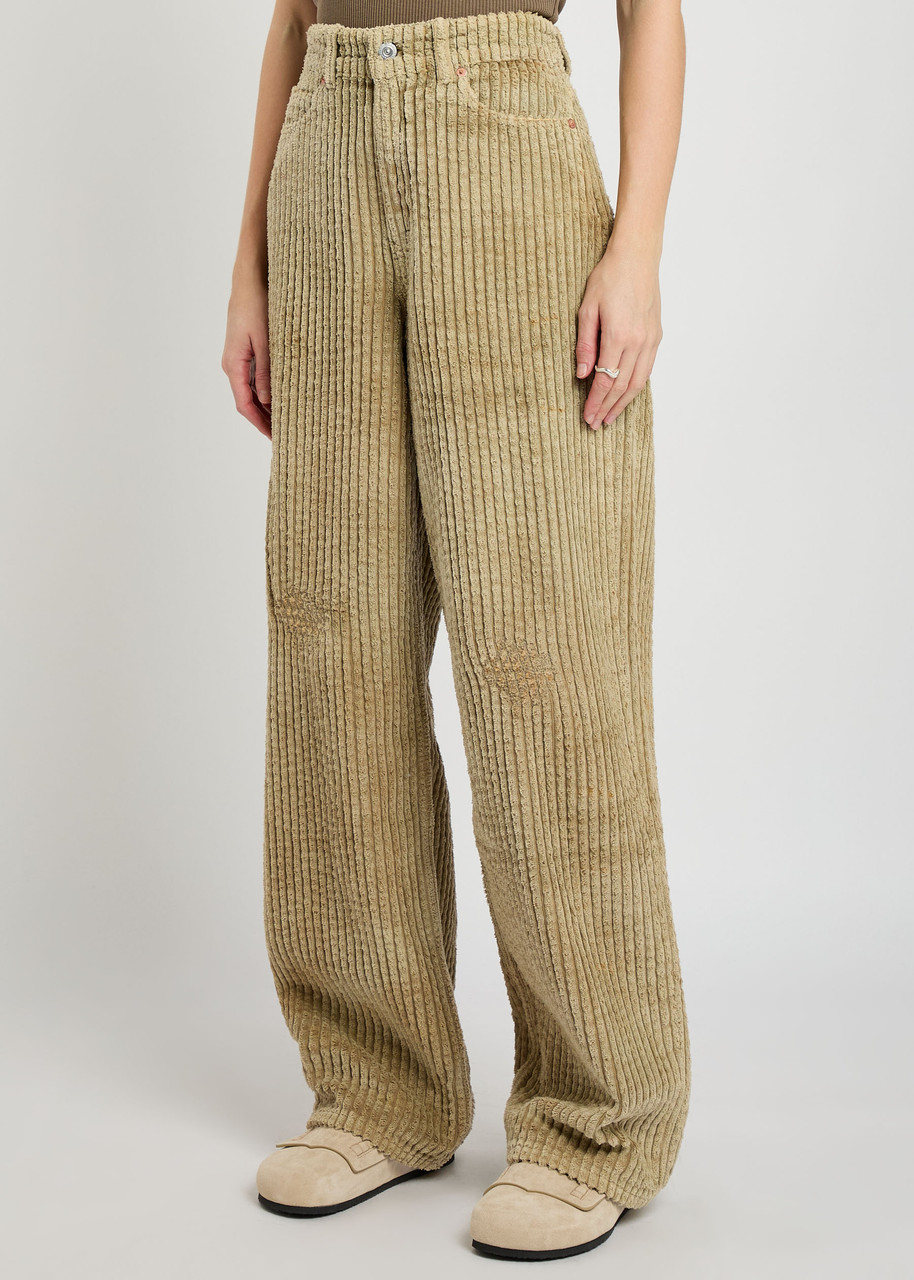 Our Legacy Full Cut Distressed Terry-corduroy Trousers In Brown
