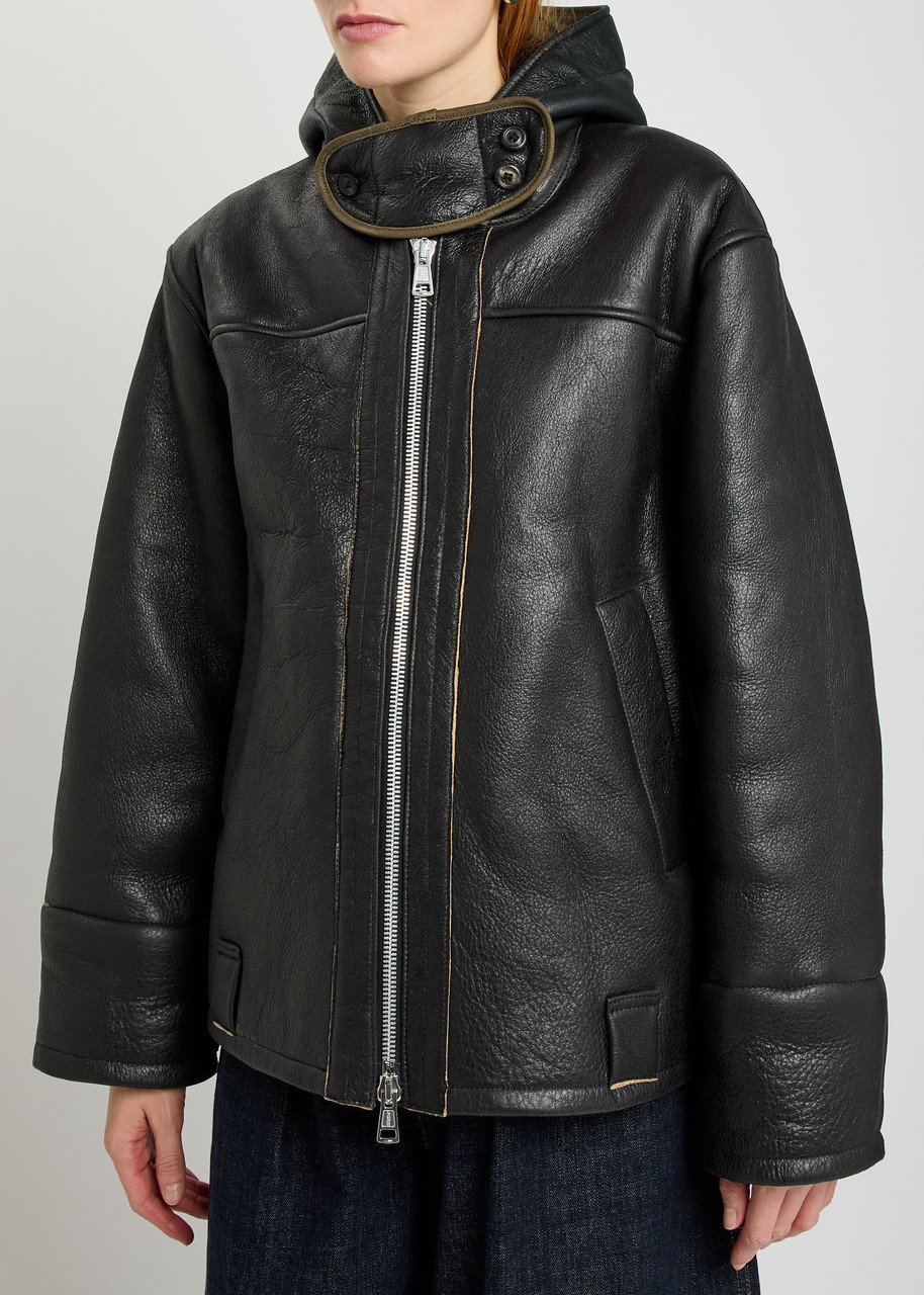 Our Legacy Blizzard Hooded Grained Leather Jacket In Black
