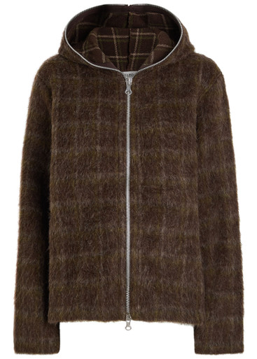 OUR LEGACY: Full Zip Hood checked brushed knit jumper