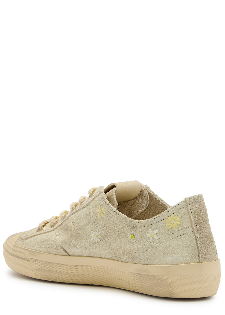 Golden Goose V-star 2 Floral-embroidered Suede Sneakers In Neutral