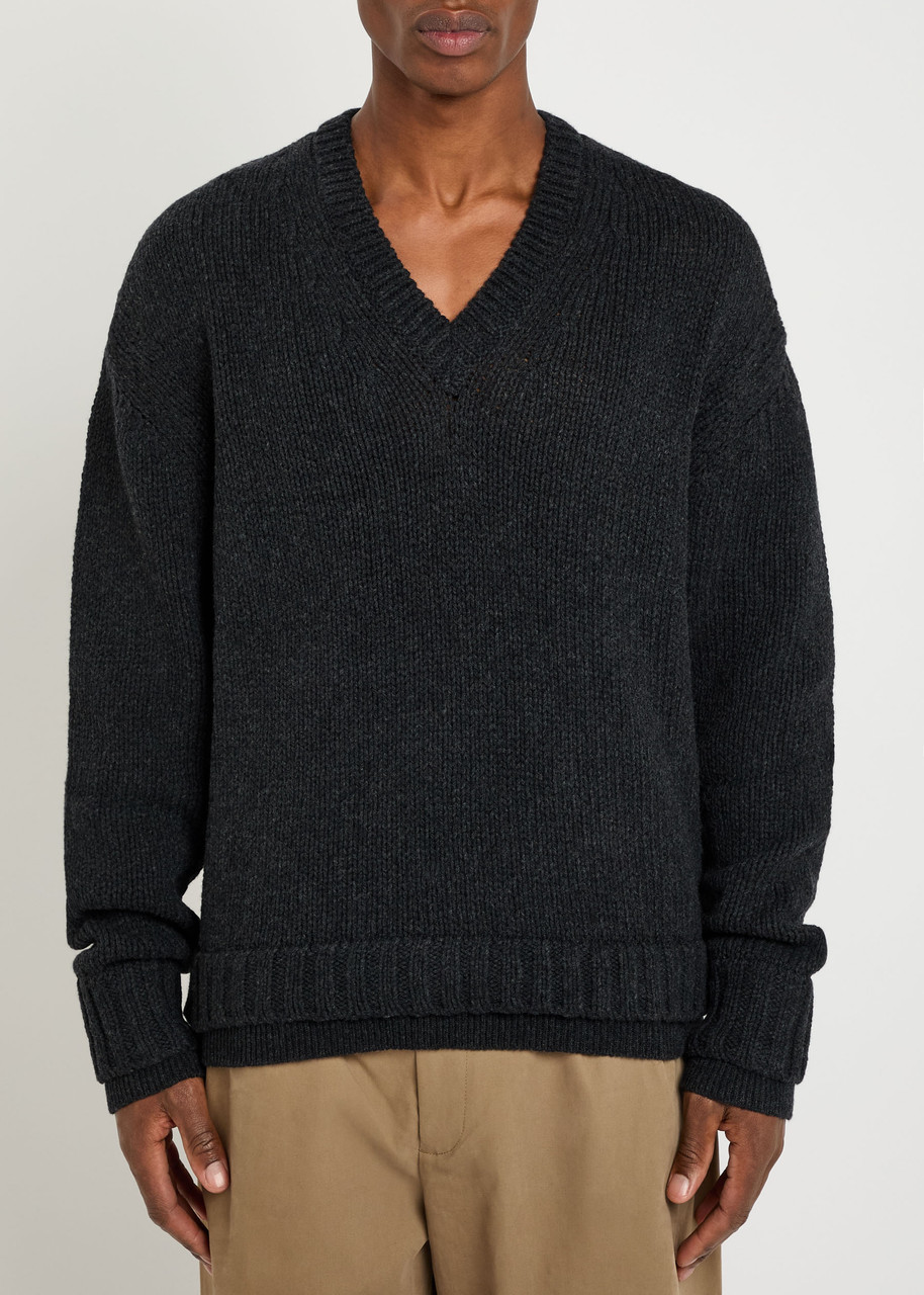Our Legacy False Layered-effect Merino Wool Jumper In Blue