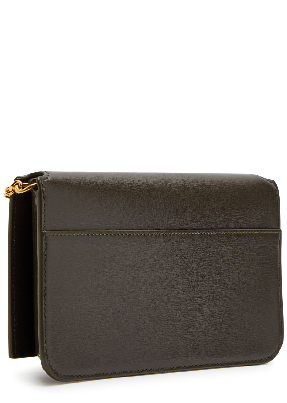 Saint Laurent Logo Saffiano Leather Phone Holder In Brown