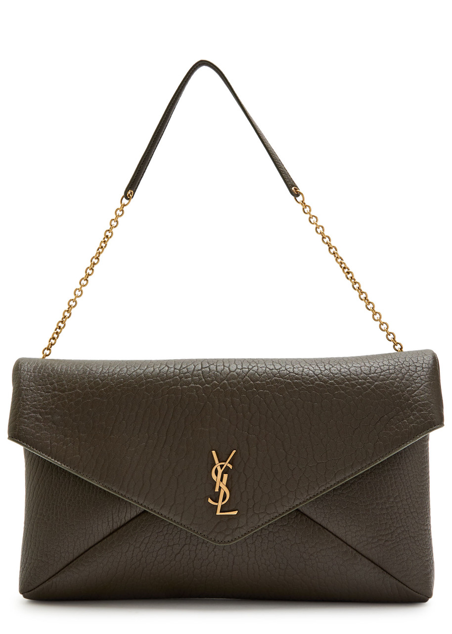 Saint Laurent Envelope Grained Leather Pouch In Brown