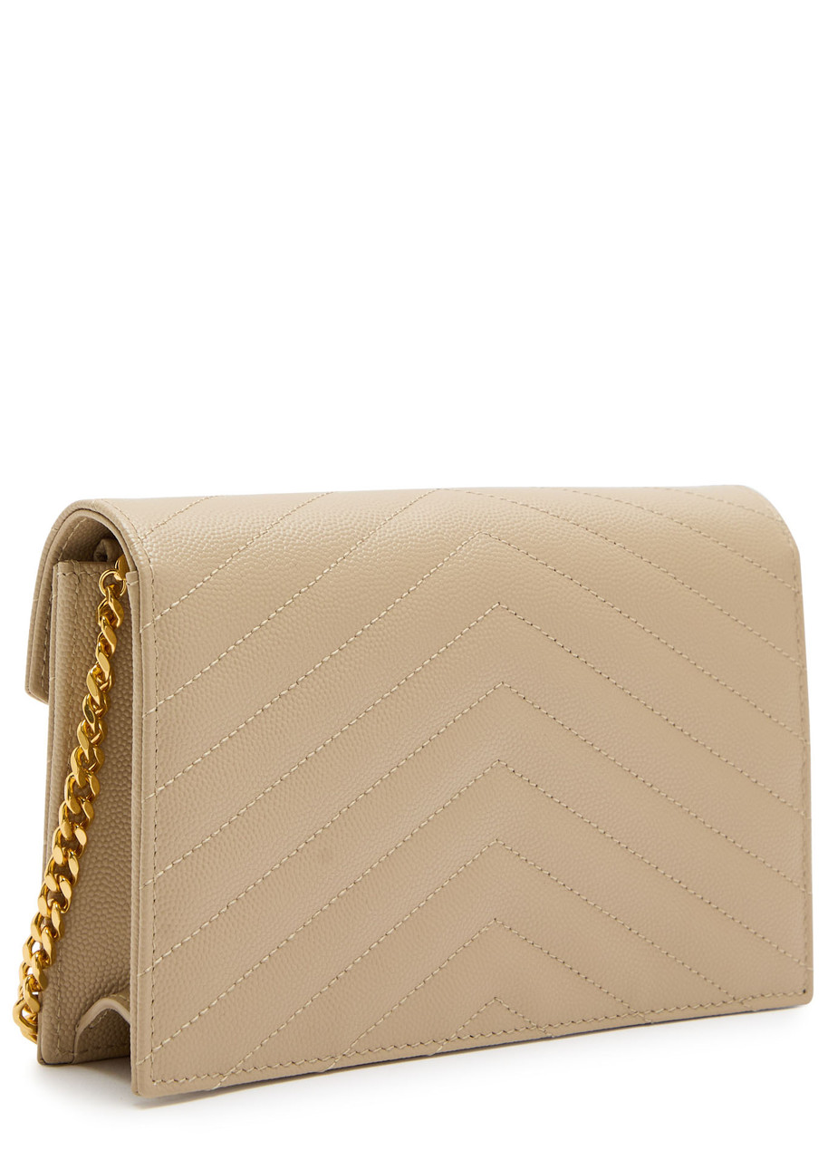 Saint Laurent Quilted Leather Wallet-on-chain In Gold