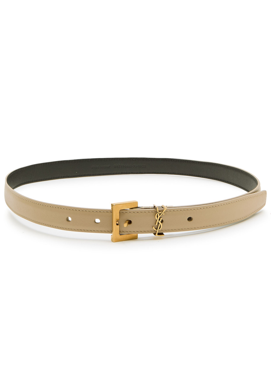 Saint Laurent Logo Leather Belt In Sand