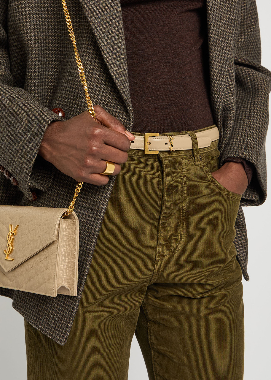 Saint Laurent Logo Leather Belt In Sand