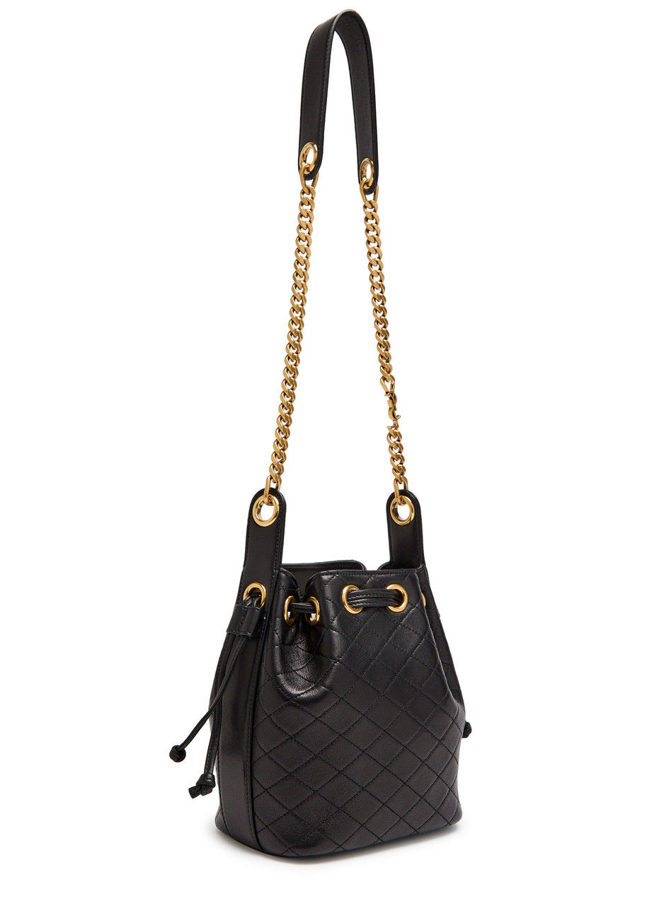 Saint Laurent Bo Chain Quilted Leather Bucket Bag In Black