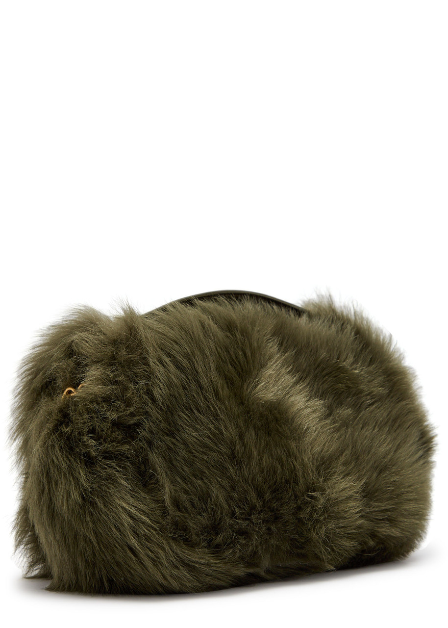 Saint Laurent Jamie 4.3 Mini Shearling Shoulder Bag In Green