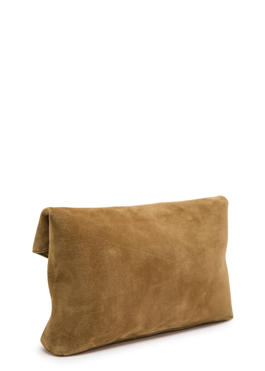 Saint Laurent Envelope Suede Pouch In Brown
