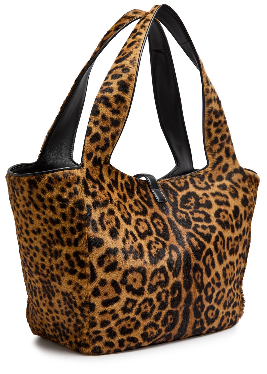 Saint Laurent Le 5 À 7 Bea Leopard-print Calf-hair Tote In Brown