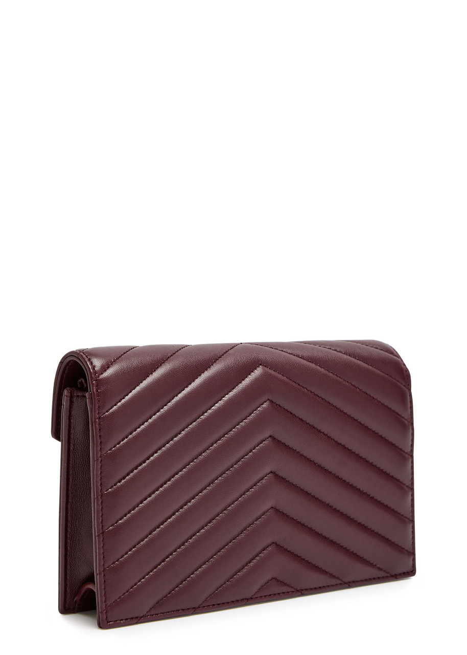 Saint Laurent Cassandre Logo Quilted Leather Wallet-on-chain In Burgundy