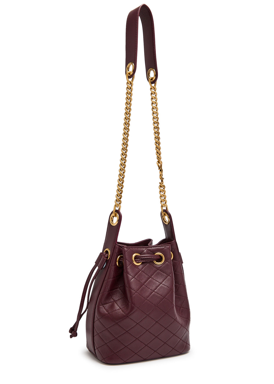 Saint Laurent Bo Chain Quilted Leather Bucket Bag In Burgundy